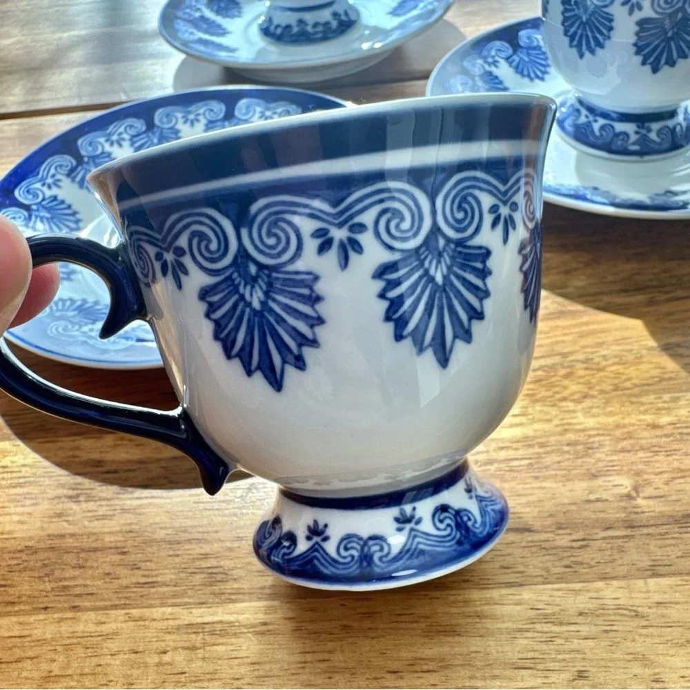 Bombay Porcelain Fine China 8 piece Blue White Set Cream Sugar Teacups